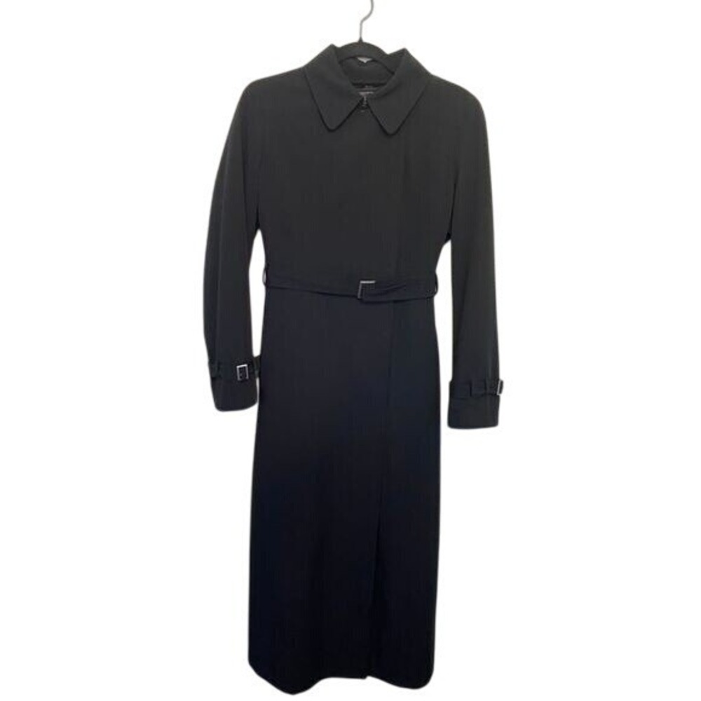 Hilary Radley‎ Womens Black Trench Coat Long Sleeve Double Breasted Belted Sz 4